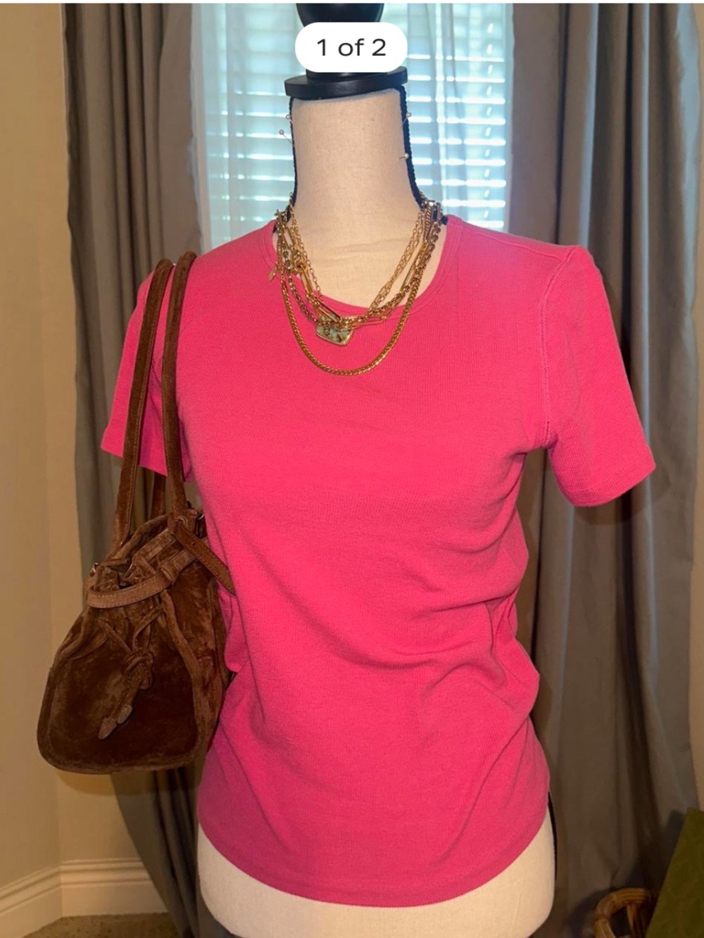 Women's Short Sleeve Crewneck Top in Hot Pink